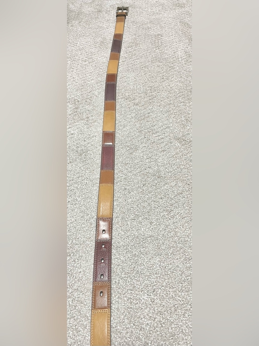 Fossil Patchwork Leather Belt in Brown and Tan